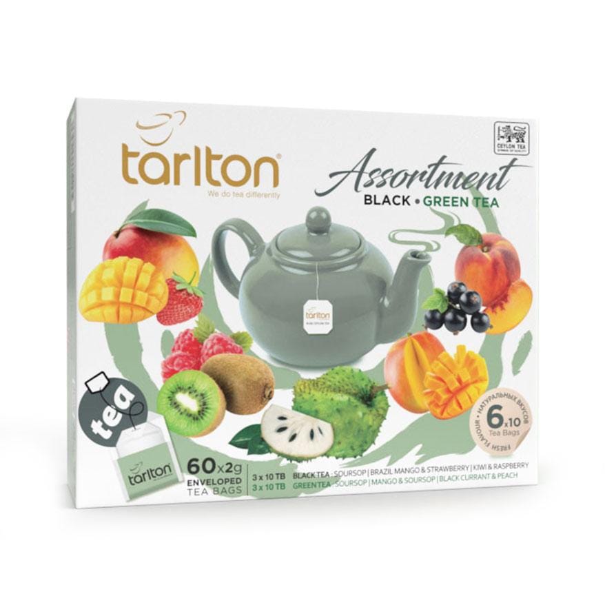 Tarlton Tea, Green Tea and Black Tea Sachets and Bags, Assorted Flavors, Kiwi, Strawberry, Raspberry, Mango, Soursop, Black Currant, Peach, Earl Grey, Wholesale Tea Supplier, Export, Custom Brand, Tea Company