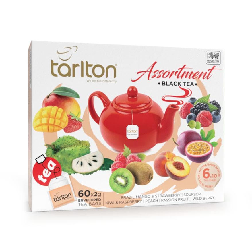 Tarlton Tea, Black Tea Sachets and Bags, Assorted Flavors, Kiwi, Strawberry, Raspberry, Mango, Soursop, Black Currant, Peach, Earl Grey, Wholesale Tea Supplier, Export, Custom Brand, Tea Company