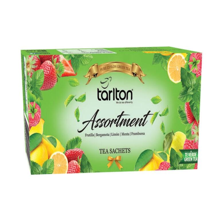 Tarlton Tea, Green Tea Sachets and Bags, Assorted Flavors, Fruitilla, Bergamot, Lemon, Mint, Strawberry, Wholesale Tea Supplier, Export, Custom Brand, Tea Company