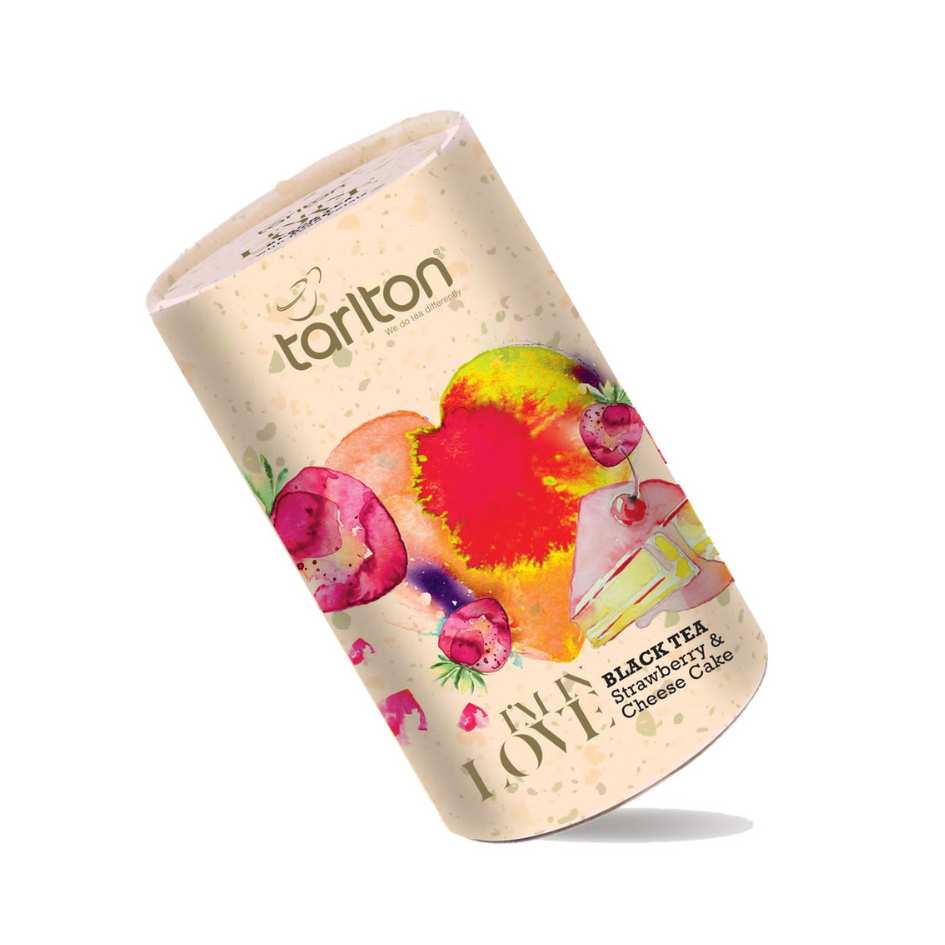 ceylon black tea with strawberry and cheesecake in a metal tin from tarlton im in love collection